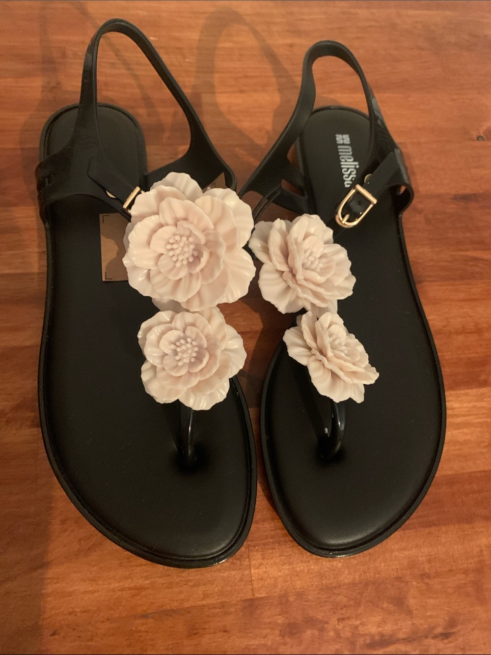 Melissa Black Slingback Sandals with Cream Flowers